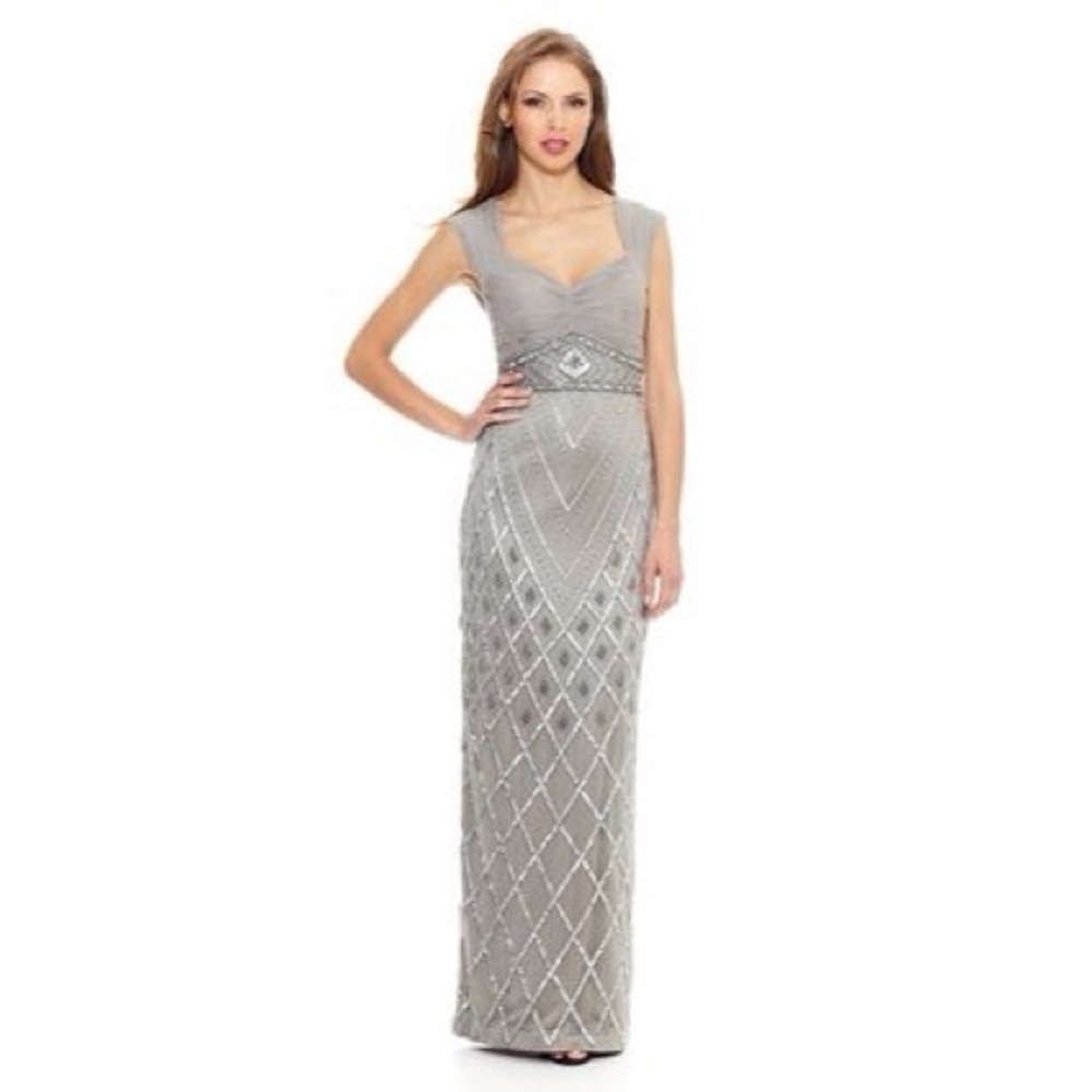 Sue Wong Beaded Open Back Gown with Cap Sleeves